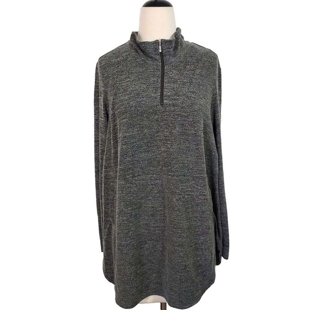 Avenue Women's Size 18 1/4 Zip Long Sleeve Pullover Top Gray Handwarmer Pocket